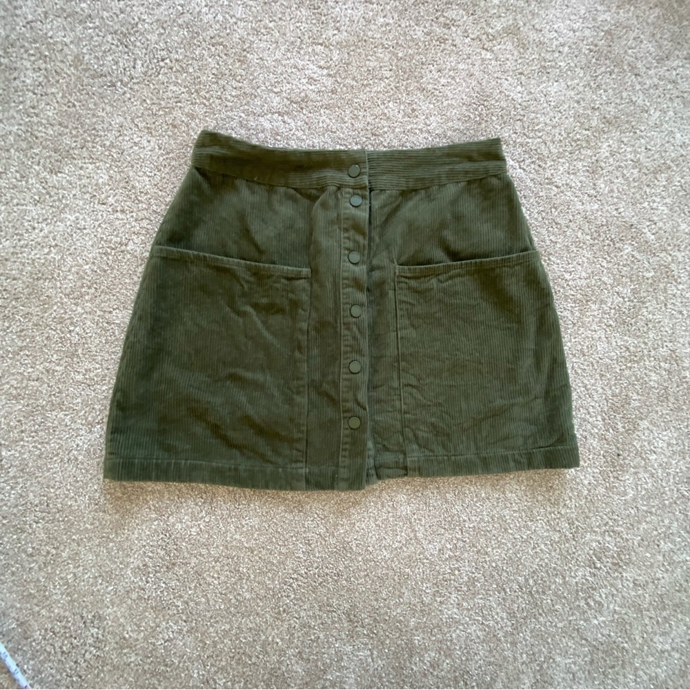 Truth by Republic Olive Green Corduroy Mini Skirt Pockets Sz 12 90s preppy